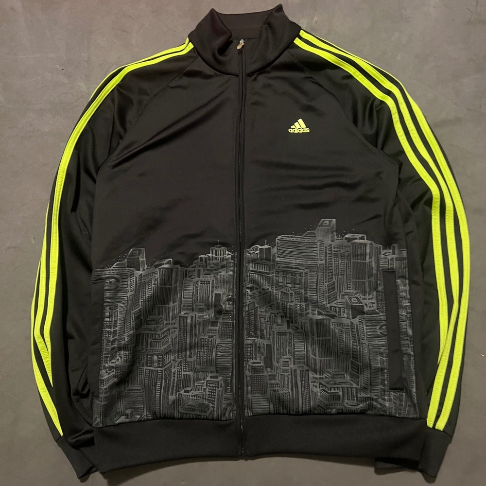 Vintage Adidas Track Jacket Black Cityscape Striped Mens‎ Medium RARE